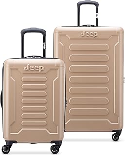Jeep JH004C Hardside Expandable Luggage with Spinner Wheels, Beige, 2 Piece Set 20/28 Inch