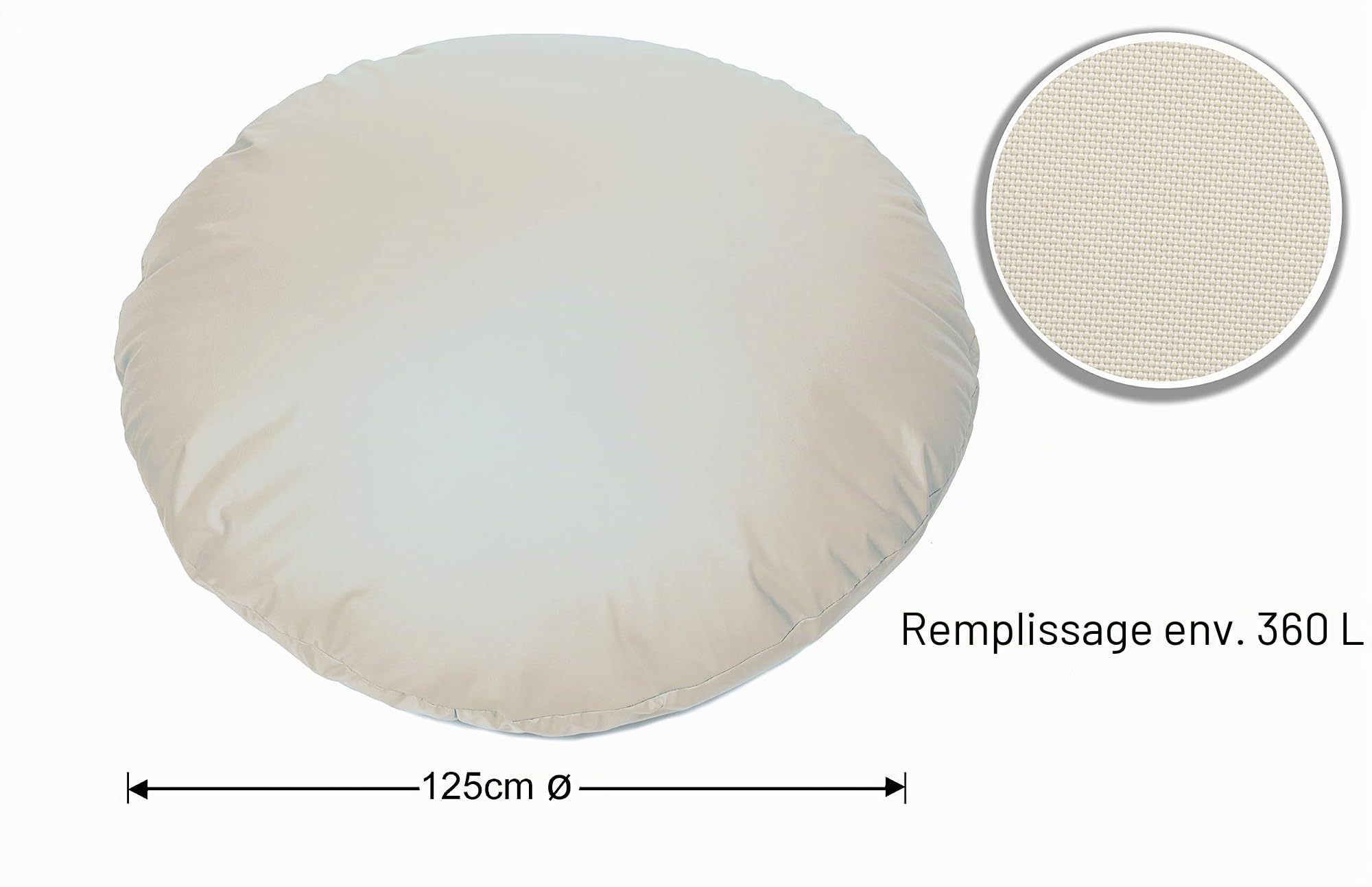 sunnypillow Pouf Poire 125cm diamètre avec 260 L Billes de polystyrène intérieure extérieur Fauteuil avec Rembourrage Perles EPS Crémeux