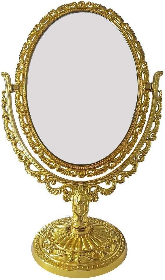 Table Fancy Mirror by M A GIFTS Mirror. H:12.5 * B:8 INCHES. Oval Shaped Mirror (Extra Large Size) (Golden Oval Fancy Mirror XL)