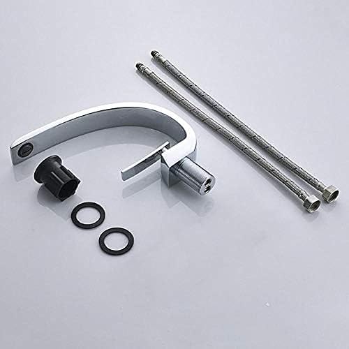 Miniatura 4 de Grifos de lavabo Grifo mezclador de baño Grifo de lavabo de latón cromado pulido de una sola manija de un solo orificio grifo de la grúa del