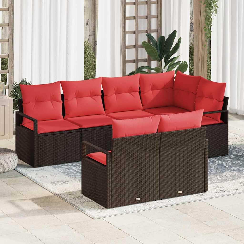 Ensemble de canapé de jardin 7 pièces avec coussins en rotin synthétique résistant aux intempéries pour terrasse, balcon et jardin, ensemble de salon avec design modulaire et peu encombrant