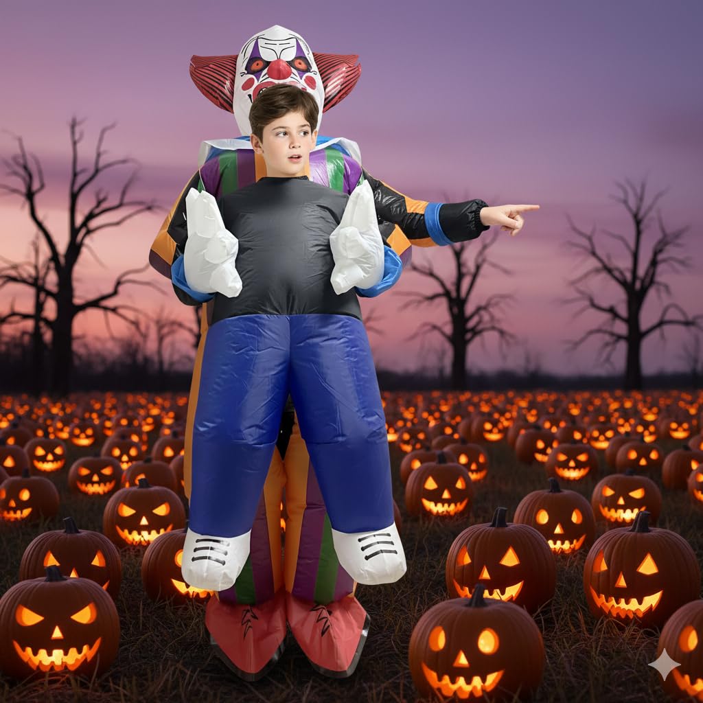 A2Z 4 Kids Nadmuchiwany kostium klauna na Halloween, zabawny, fantazyjny strój, cyrkowy, wielokolorowe, wysadzane kostiumy, na imprezy halloweenowe, imprezy szkolne i cosplay, dla dzieci, jeden