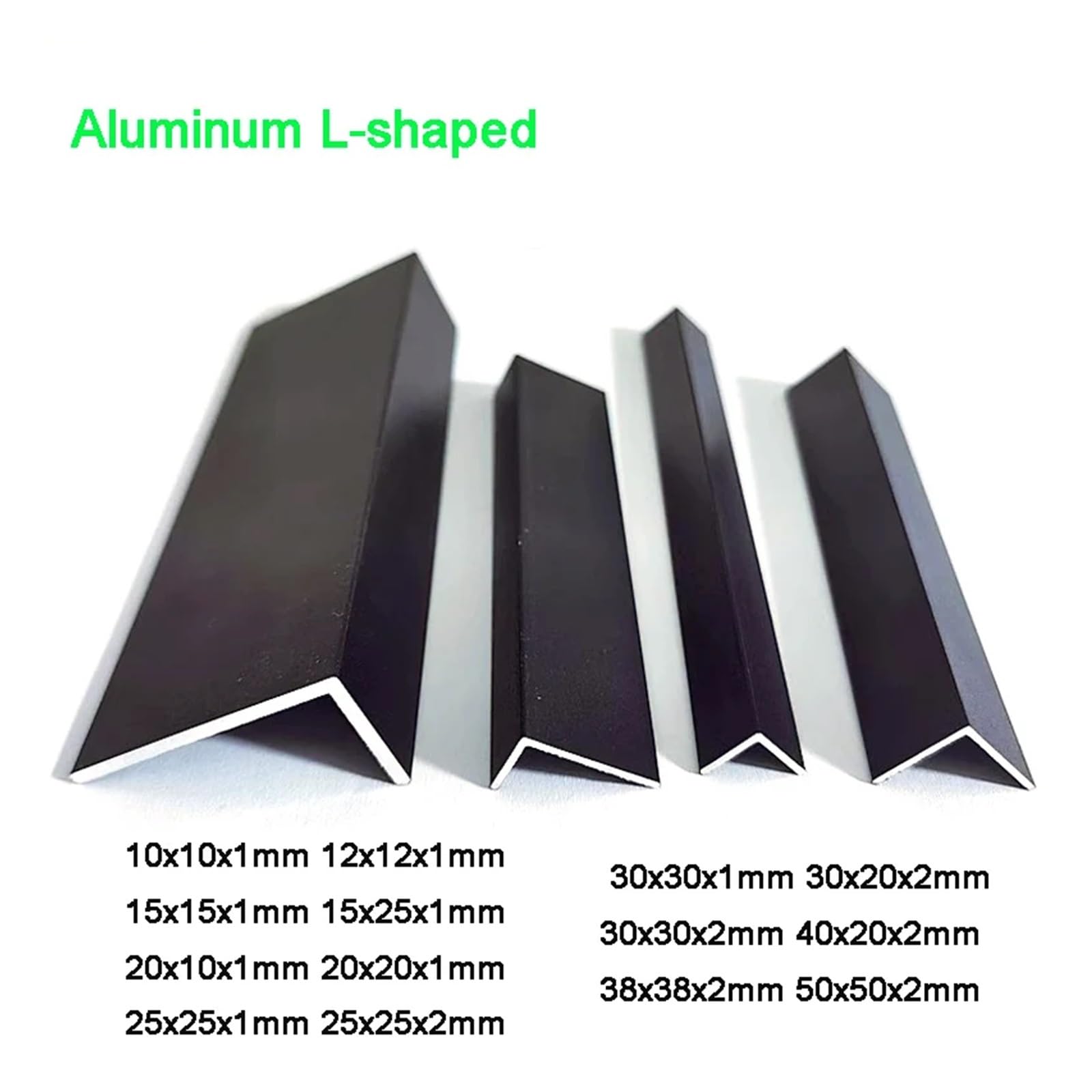 2 pezzi 6063 nero angolo retto a forma di L lunghezza 495 mm lega di alluminio profilo triangolare materiali decorativi(20x20x1mm 2pcs-495mm)
