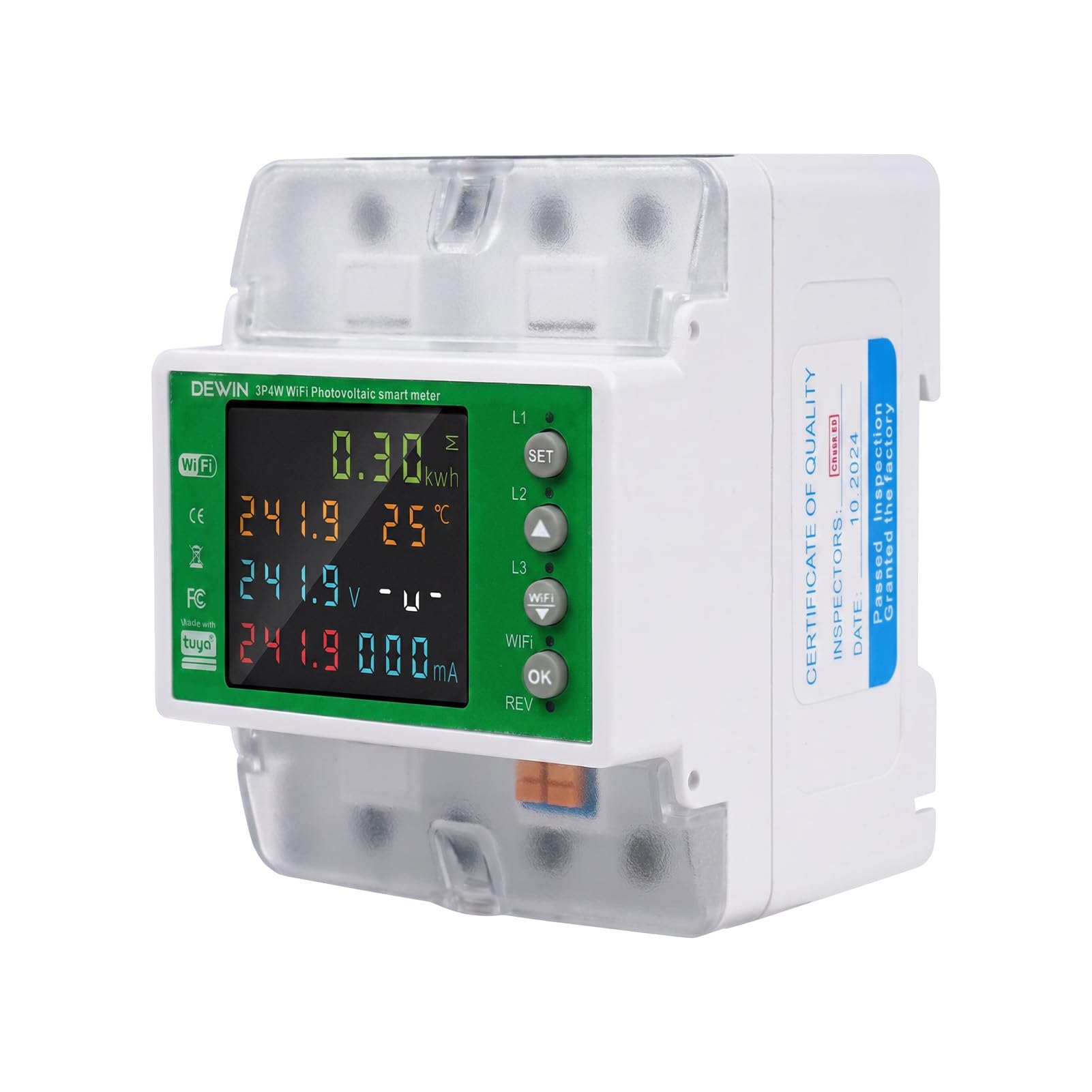DEWIN Contatore Energia Elettrica Trifase WiFi, 100A 380VAC Misuratore di Consumo Elettrico WiFi Contatore Elettrico Trifase con Controllo del Tempo/Protezione Sovratensione ECC.
