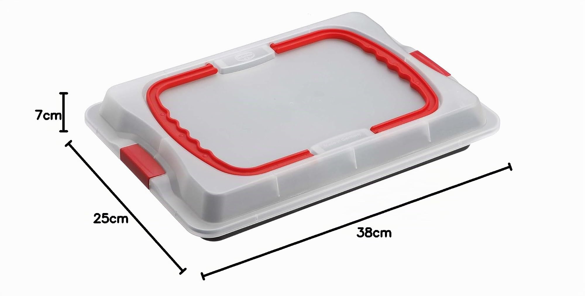 Dr. Oetker Rechteck-Springform mit Haube 38 x 25 cm Emaille, eckiges Kuchenblech, 1 Stück & Backblech 3in1 mit Transporthaube, Ofenblech zum Backen, Aufbewahren & Transportieren, 42 x 29 cm