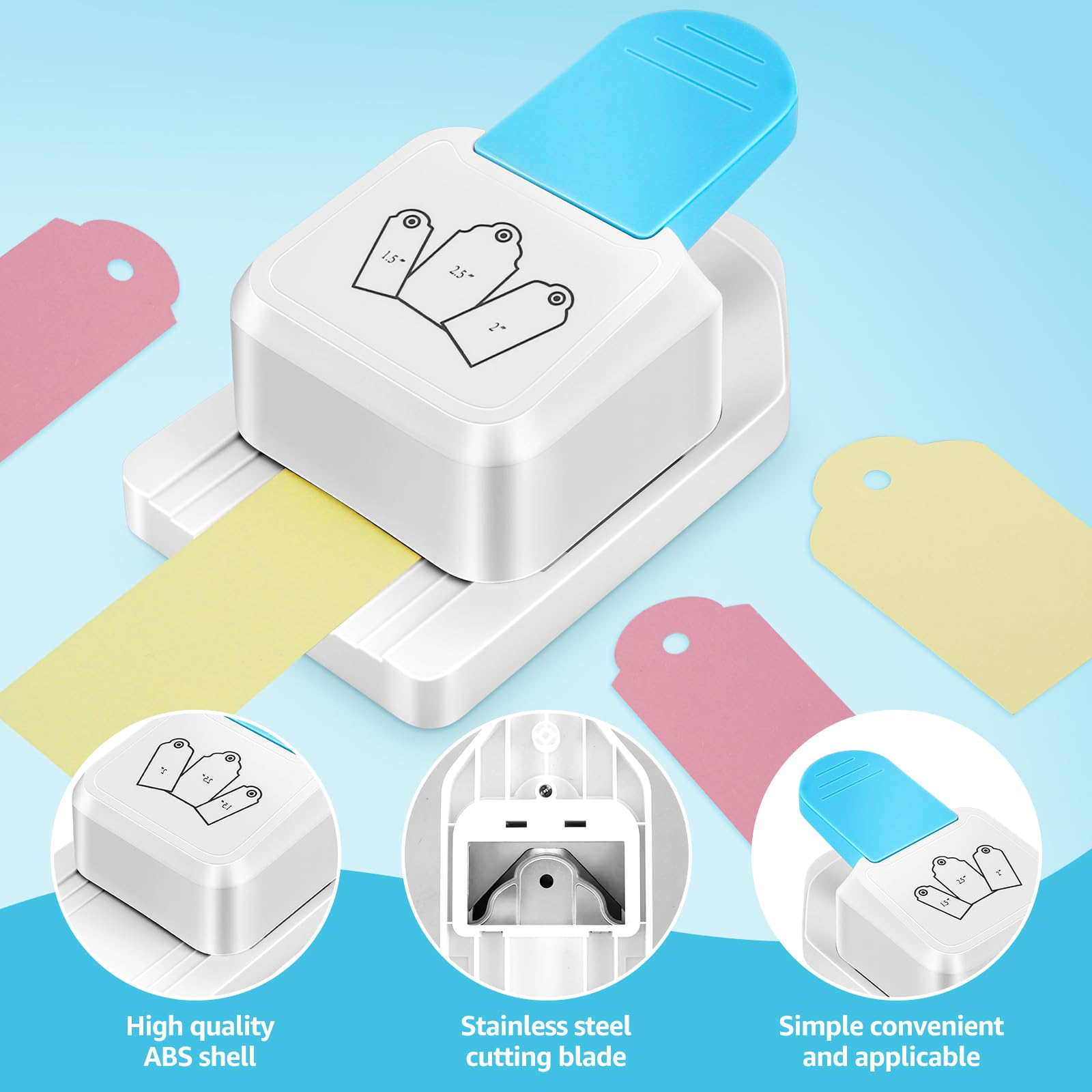 Tag Punch 3 in 1 Multipurpose Paper Craft Cutter, 1.5, 2, 2.5 Inch Label Hole Punch for Book Mark Gift Card, Scrapbooking - Image 3