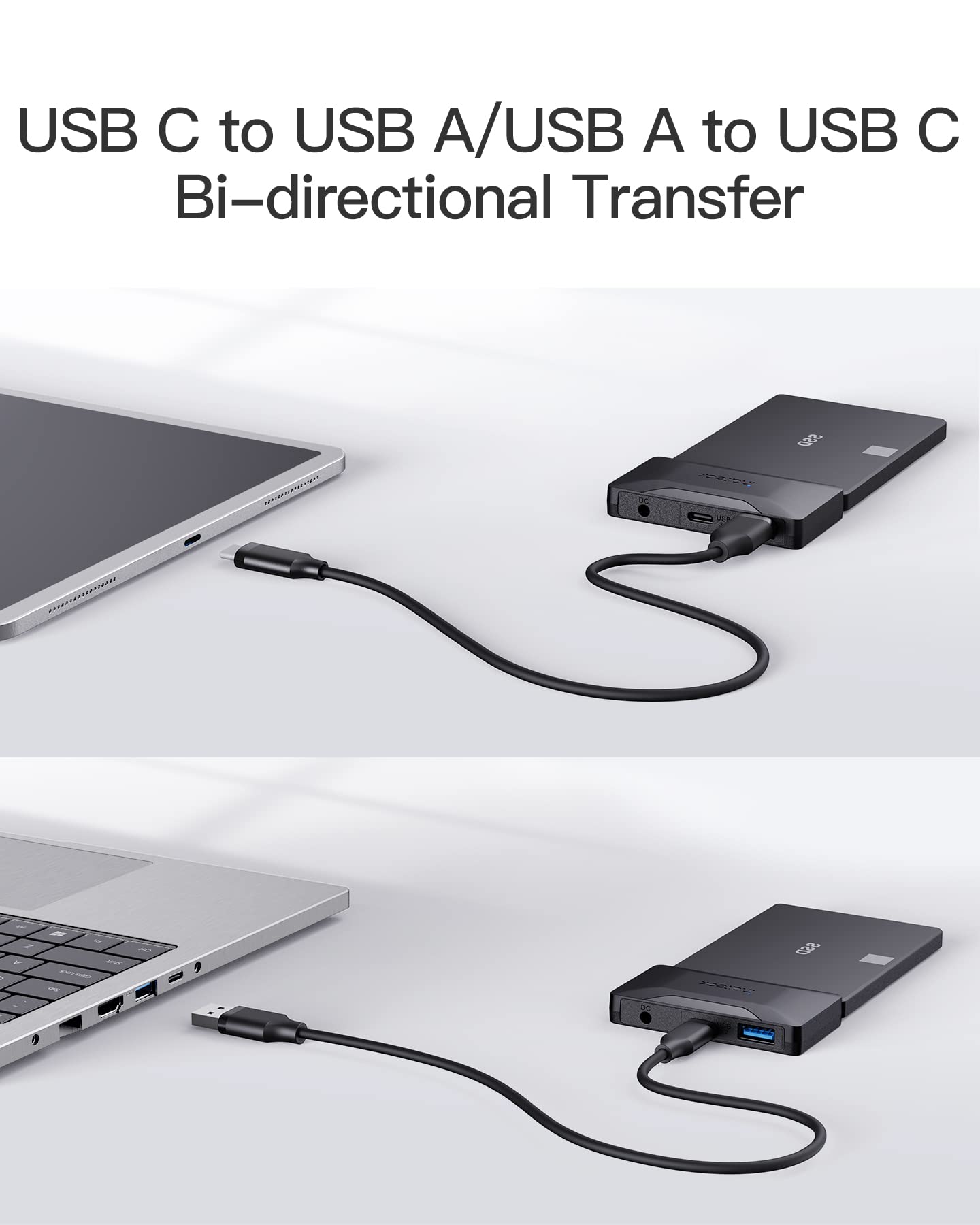 Inateck Adapter SATA USB, USB 3.2 Gen 2 do dysku twardego 2,5/3,5" SSD/HDD, zasilacz 12 V/2 A wchodzi w zakres dostawy, dwukierunkowa transmisja
