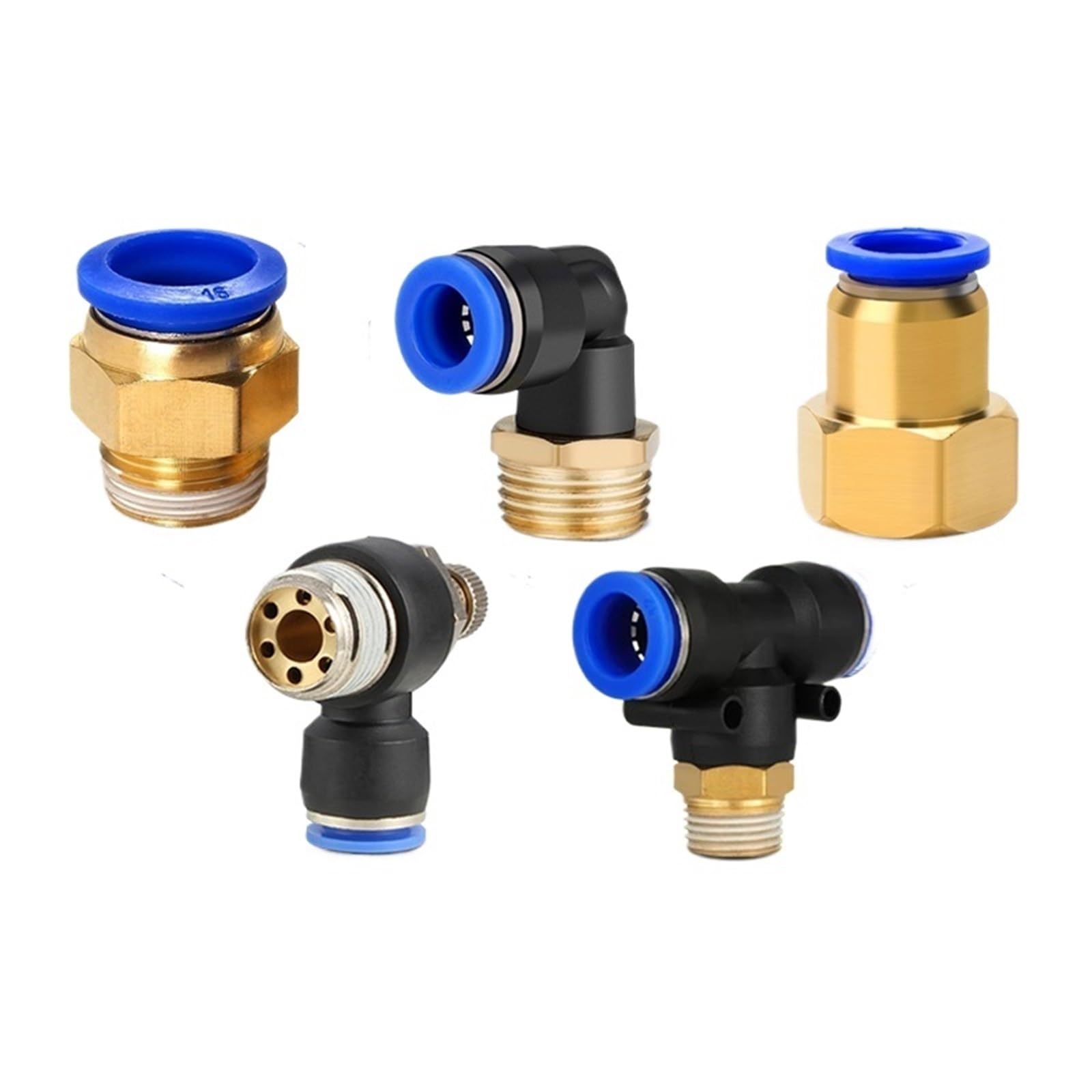 Pneumatic Air Connector Fitting PC/PCF/SL/PB/PL 4mm Thread M5 3/4" 1 2 Way Hose Fittings Pipe Quick Connectors(OD4mm-M5,PC (5PCS))