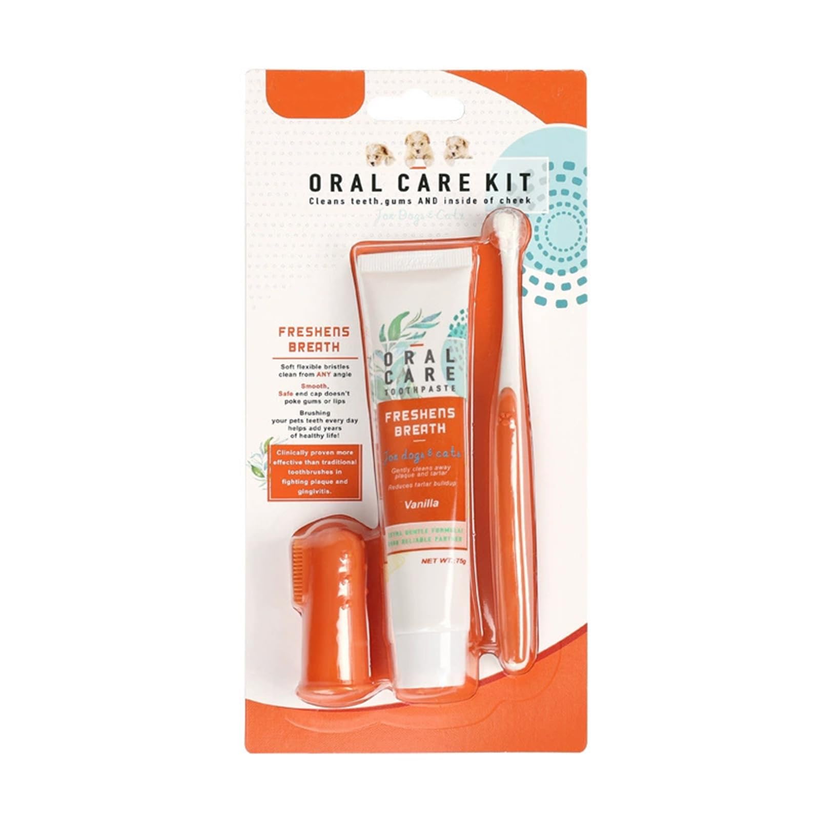 3pcs Dog Toothbrush Set,Toothpaste for Dogs,For Bad Breath in Dogs and Cats,Finger Brush and Soft Bristle Brushes