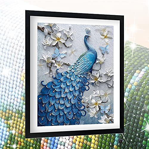 Juego de pintura de diamantes, diseño de pavo real azul, 30 x 40 cm, pintura de diamantes 5D, para salón, decoración de pared, regalo para adultos y niños Cover