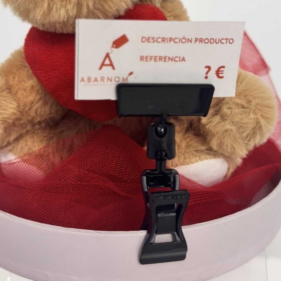 10 Pinzas pequeñas Porta Precios Giratorias Negras - Portaprecios para Tienda Etiquetas, Soporte para Etiquetas, Porta Precios Tienda, Carteles para Precios, Porta Precios Negocios (Altura 70mm)