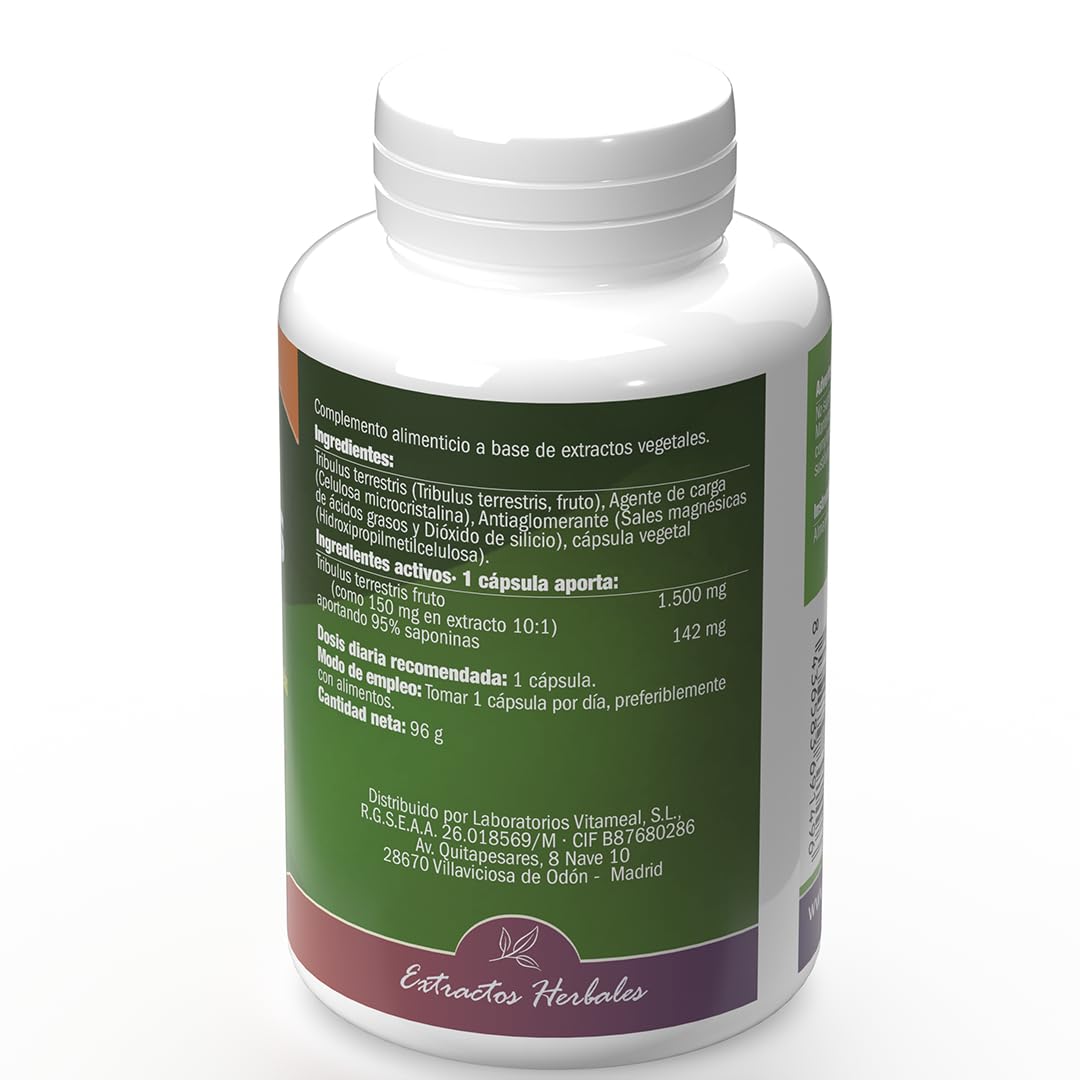 Tribulus Terrestris 1500mg en cada Cápsula 95% Saponinas 250 Cápsulas, NaturBite. Salud Masculina y Cardiovascular. Optimiza las funciones masculinas y la energía, ayudando a la recuperación muscular