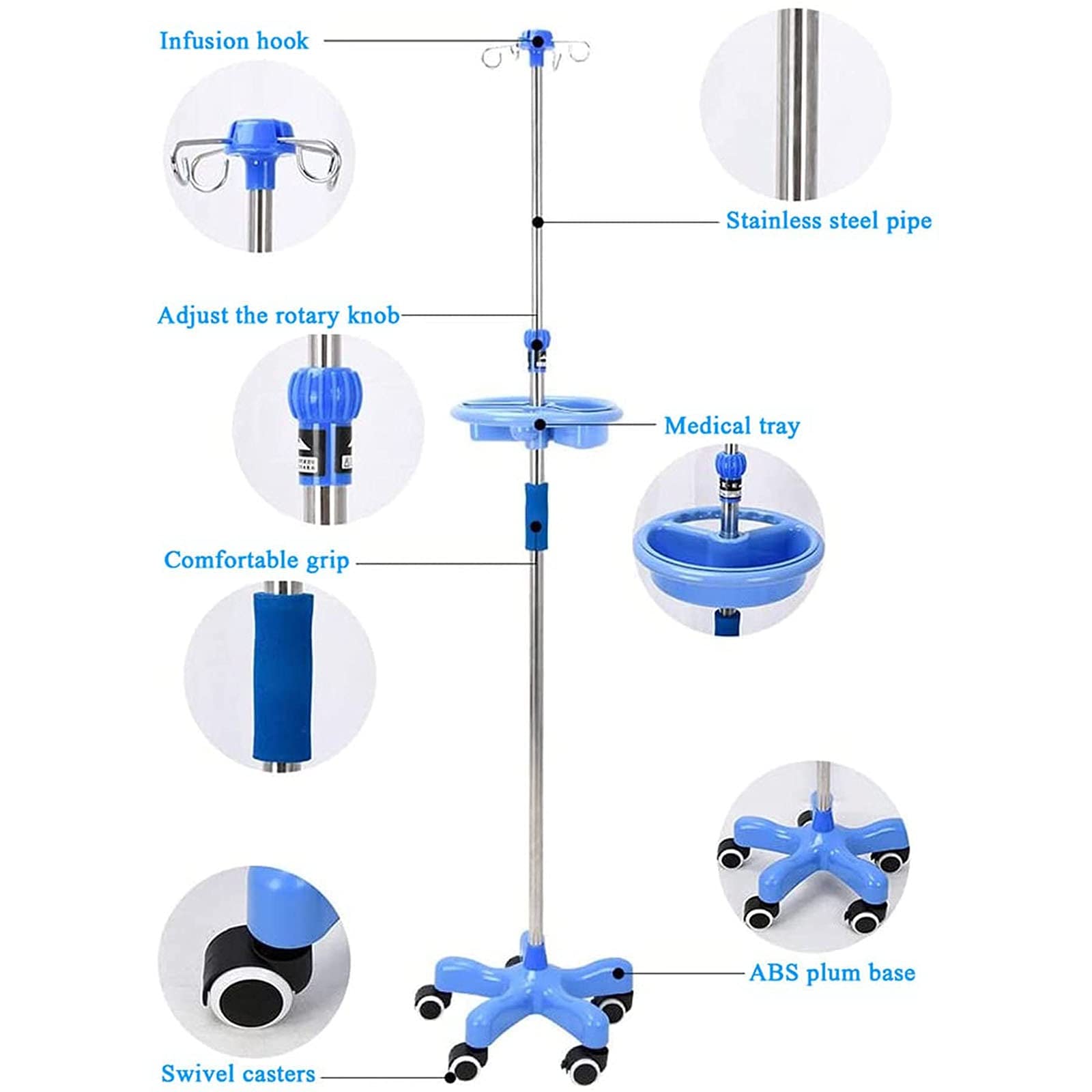 Winter Soporte para suero intravenoso portátil para infusión médica con Ruedas 43~75 Pulgadas Soporte de exhibición de Altura Ajustable - para Hospital, clínica privada y hogar (Size : C)