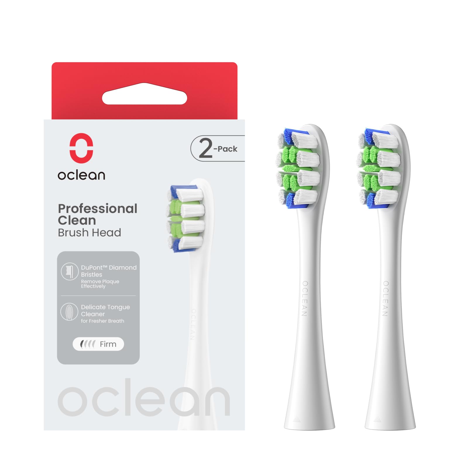 Oclean Electric Toothbrush Replacement Brush Set of 2 | Firm Bristles for High Plaque Removal | Fits All Oclean Models (Professional Clean White)