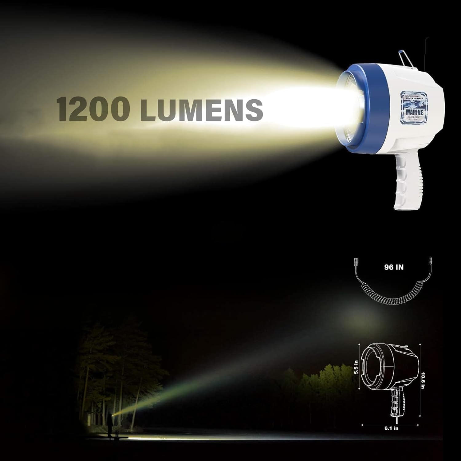 GOODSMANN Marine Spotlight Corded Handheld Corded Spot Lights for Boats 12 Volt DC Glare-Free Halogen Spotlight 9924-H202-01