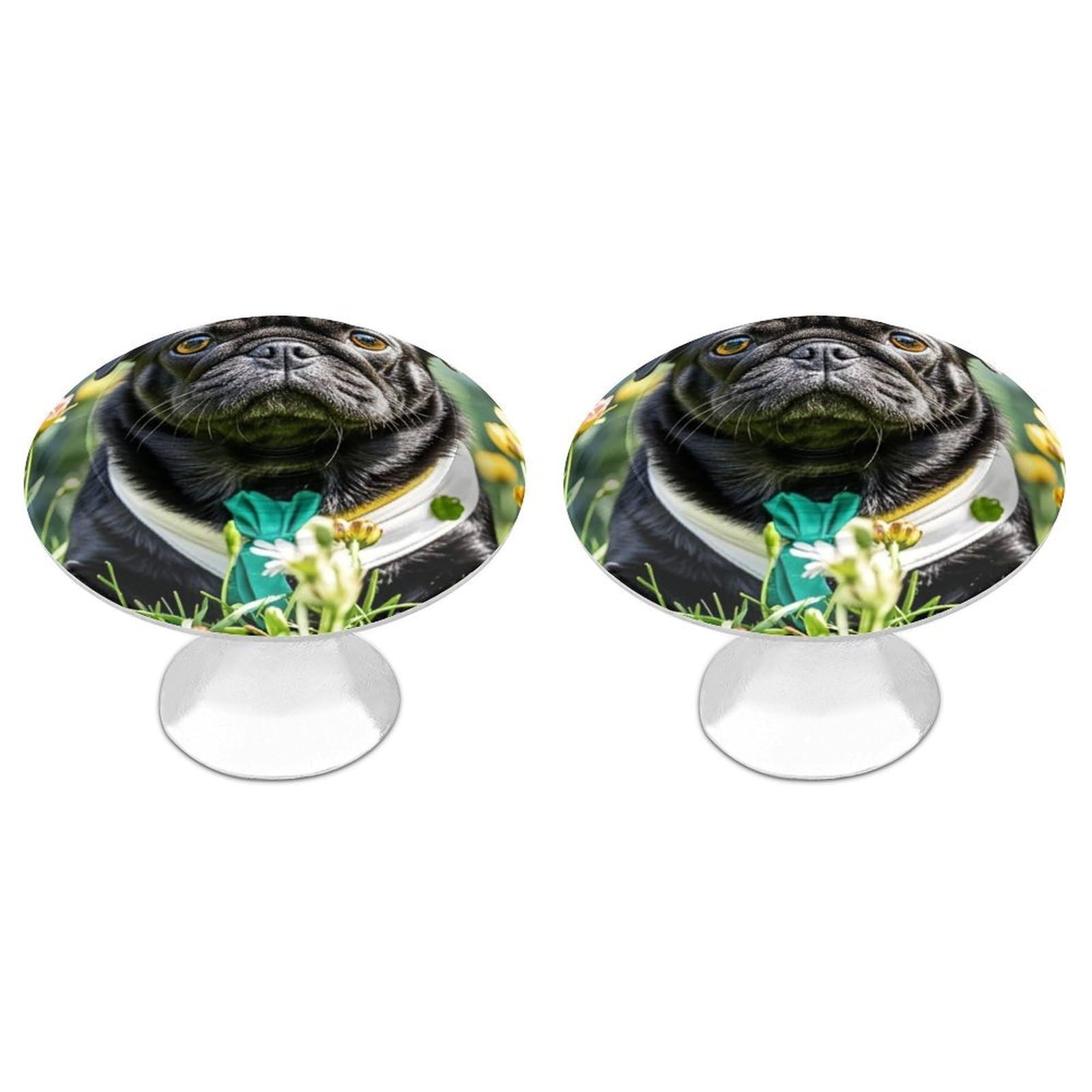 Vstadank Style Cute Black Pug Dog Drawer Knob Round Dresser Sturdy Drawer Pulls With Mounting Screws Kitchen Stainless Steel Modern Decorative Handles For Cupboard Closet Bathroom