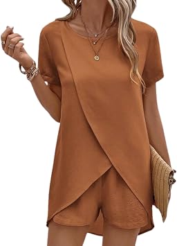 Keppal Womens Clothing 2Piece Sets,Womens Irregular Tops and Shorts Two-Piece Set,Keppal Short Sets