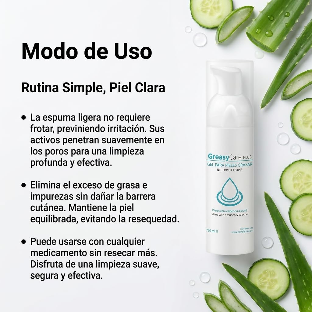 Greasycare Plus Pack | Limpiador Facial en Espuma | Piel Sensible | Control de Sebo | Limpieza Profunda de Poros | Aloe Vera | Niacinamida | Hamamelis y Equinácea | Cuidado Diario (X4)