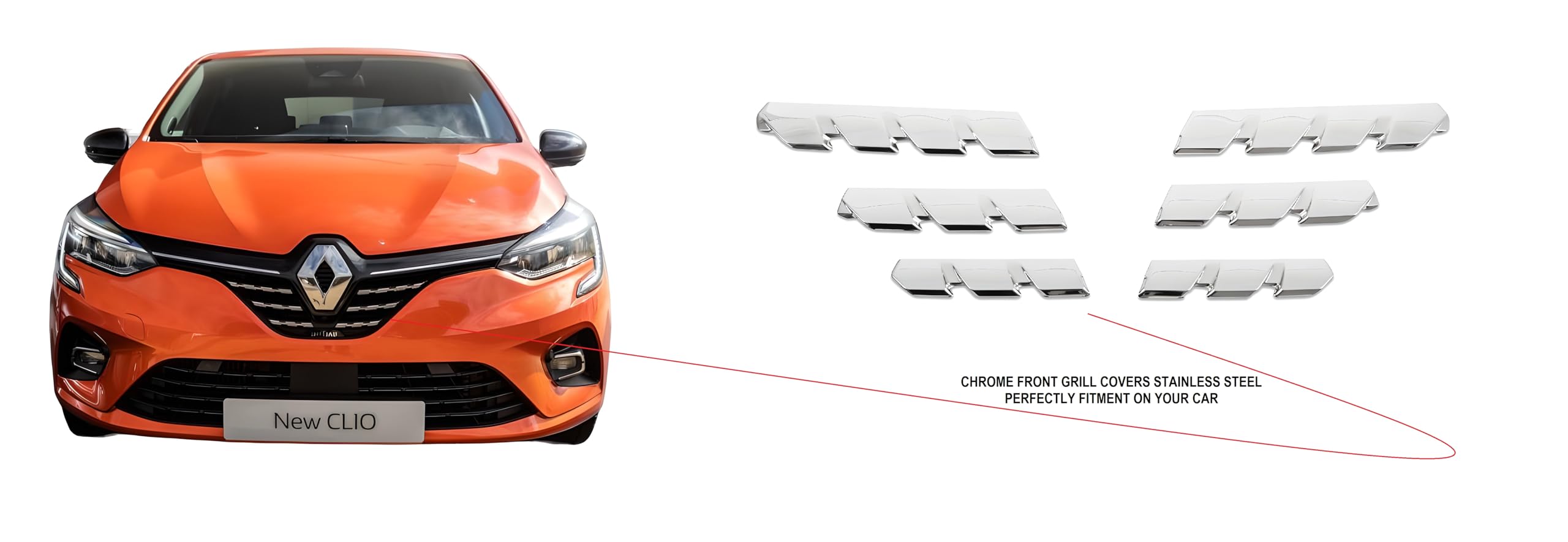 Chromowana kratka ze stali nierdzewnej, 6 szt. do Renault Clio V 2019+, srebrna