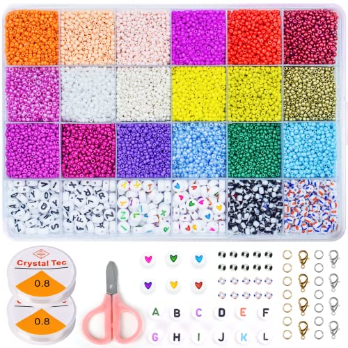 Perlen Set,27000Stk Perlenset,2mm Glasperlen zum Auffädeln Erwachsene mit Bunte Alphabet Beads,Buchstabenperlen,Perlen für DIY Basteln Armbänder,Schmuck,Ketten Selber Machen,Perlen zum Auffädeln