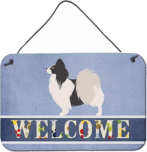 Caroline's Treasures BB8322DS812 Papillon Welcome Wall o Door Hanging Prints, azul, letrero de metal de aluminio para cocina, barra de pared de