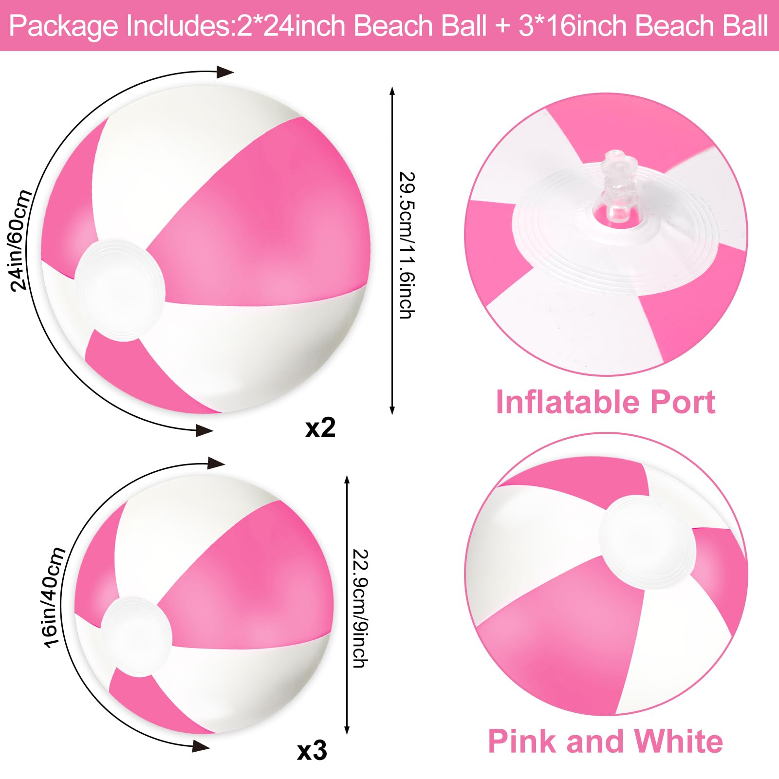 Pelotas inflables de playa inflables de 24 y 16 pulgadas, bolas redondas de PVC para piscina, lindos juguetes de juego para verano, temática tropical hawaiana, decoración de fiesta en la playa 2