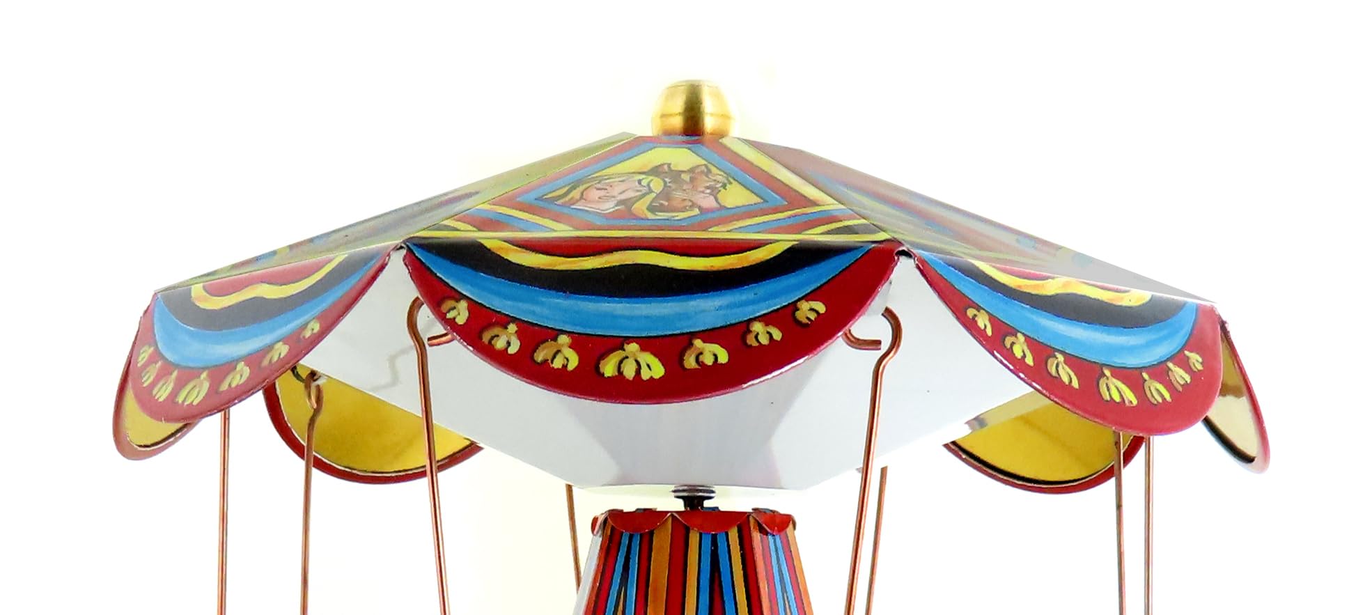 Giocattolo Meccanico di Metallo - Giostra o carosello Meccanico di Latta cromolitografata con Cavalli - Oggetto da Collezione Vintage per Soli Adulti