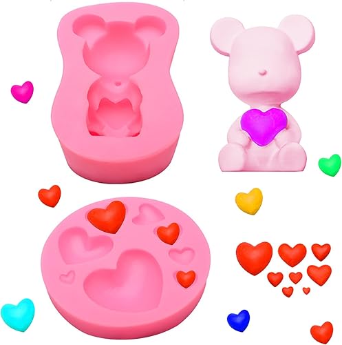 Paquete de 2 moldes de chocolate para el día de San Valentín, molde de silicona 3D de oso de San Valentín, moldes de caramelo de goma para hornear