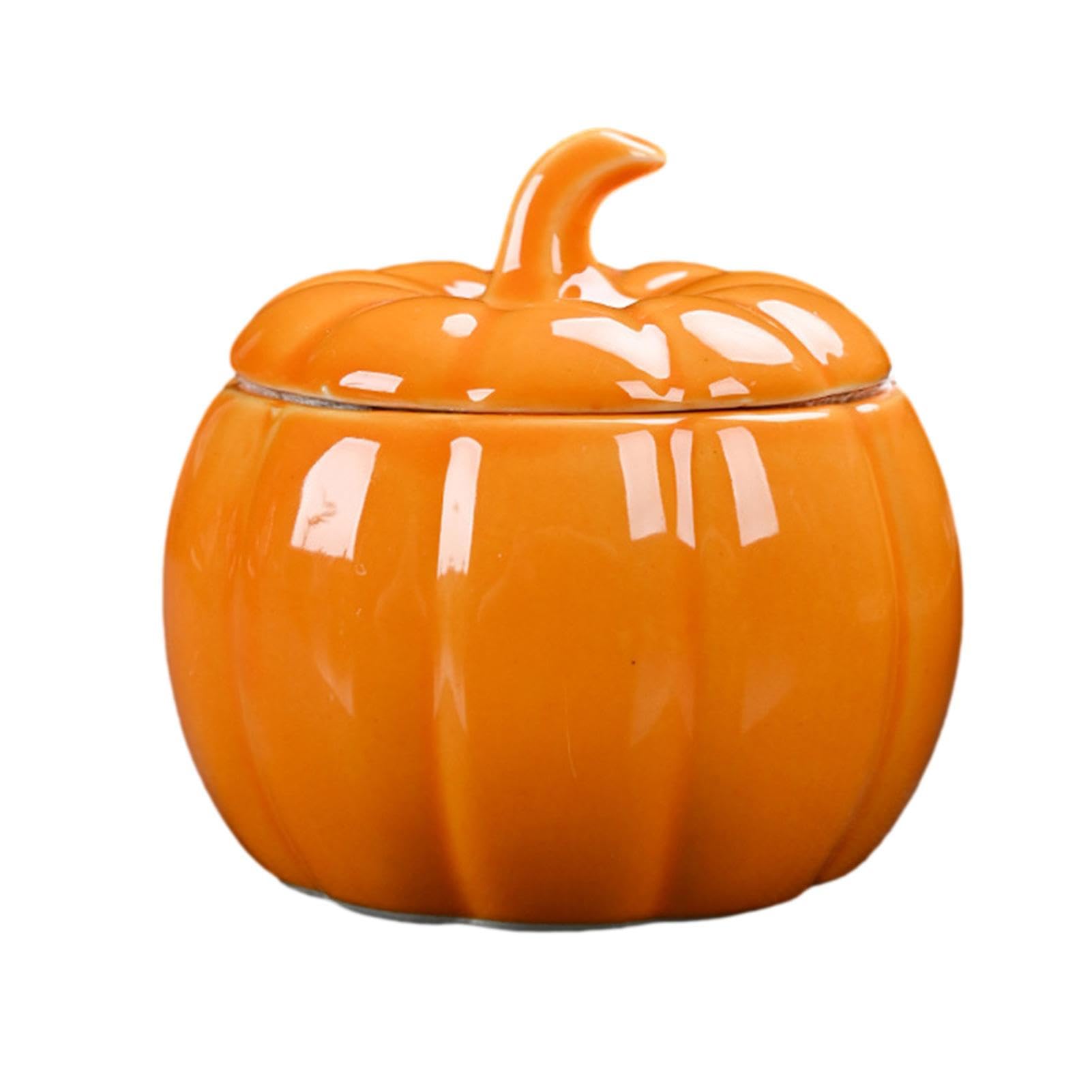 ZUREGO Ceramic Pumpkin Jar with Lid, 1/2PCS Pumpkin Shaped Storage Containers, Creative Pumpkin Decorative Bowl, Halloween Food Organization Canister, for Candy, Cookie, Spice & Home Decor