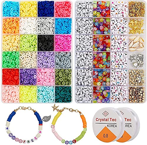 MineSha Ensemble de perles de 24 couleurs plates rondes en argile polymère - Pour fabriquer des bracelets et des colliers Cover