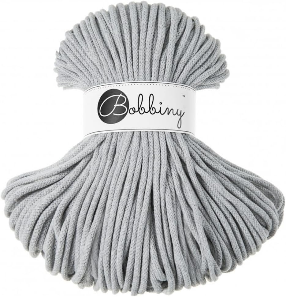 Bobbiny Premium 5mm Braided Macrame Cord (Light Grey) 100m