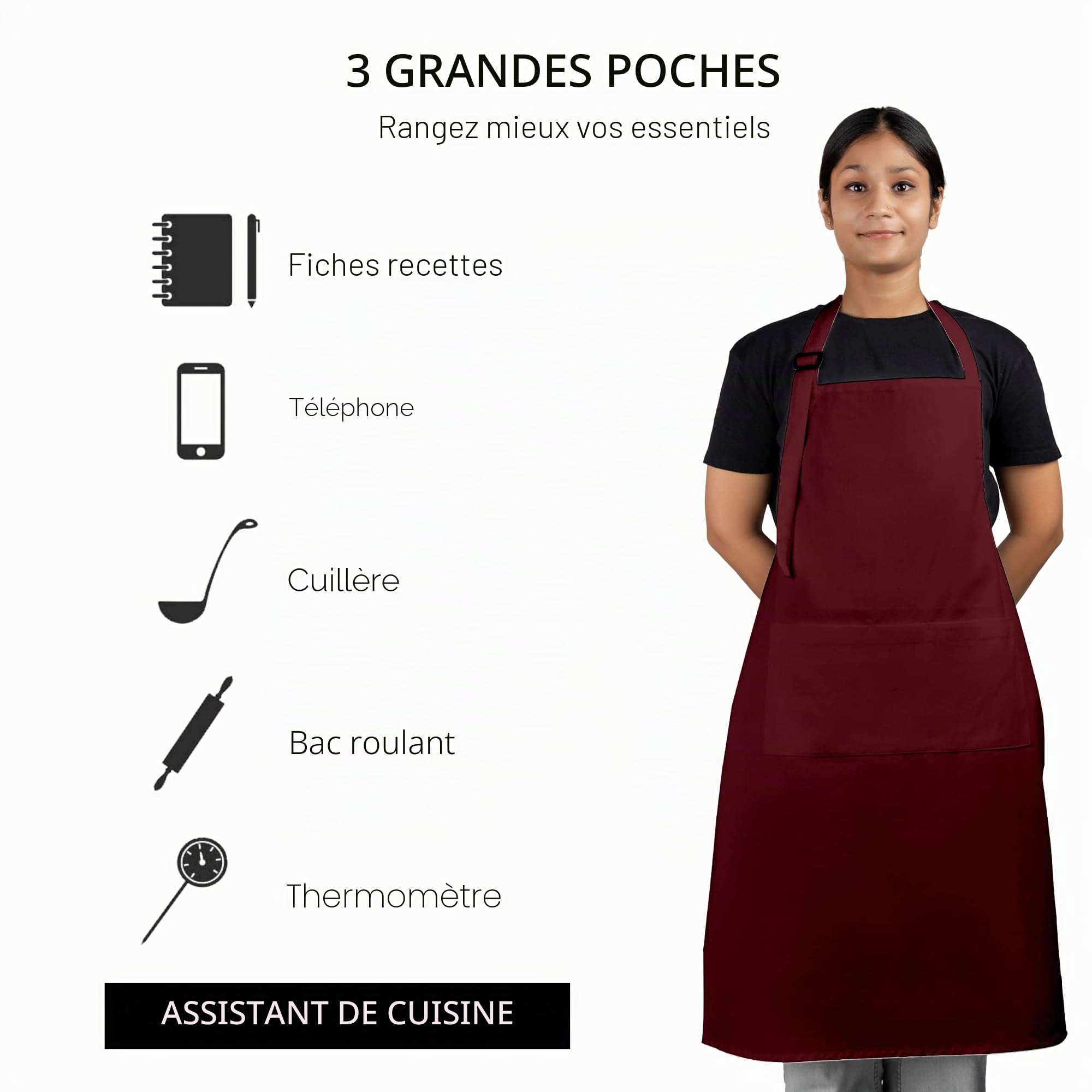 RAJRANG Cotton Apron with 3 Pockets, Solid Chef Apron Men and Women, 88 x 69 cm