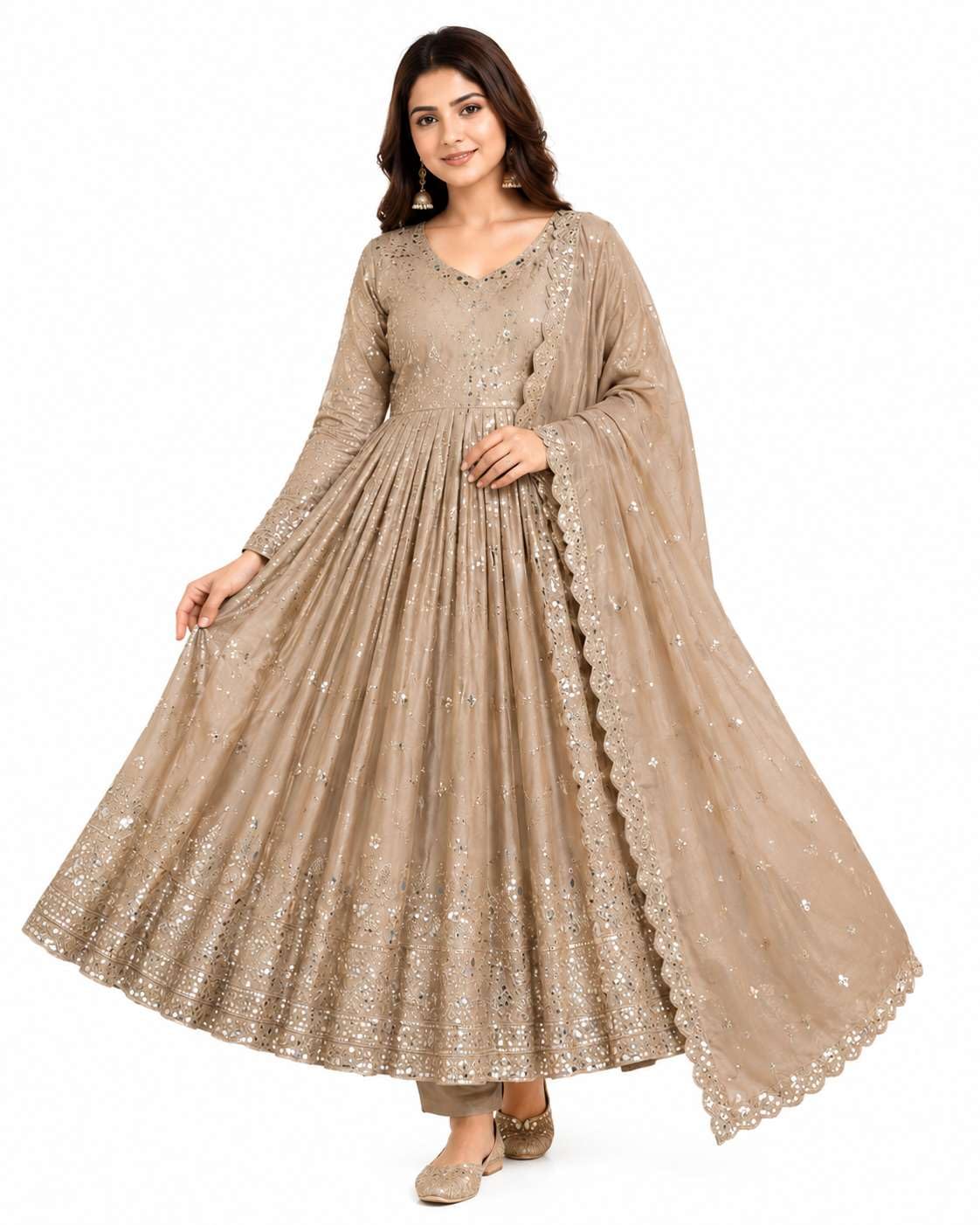 Women's Chinon Silk Anarkali Kurta Set with Dupatta, Embroidered Ethnic Suit Set | Festive Traditional Dress-picture-46