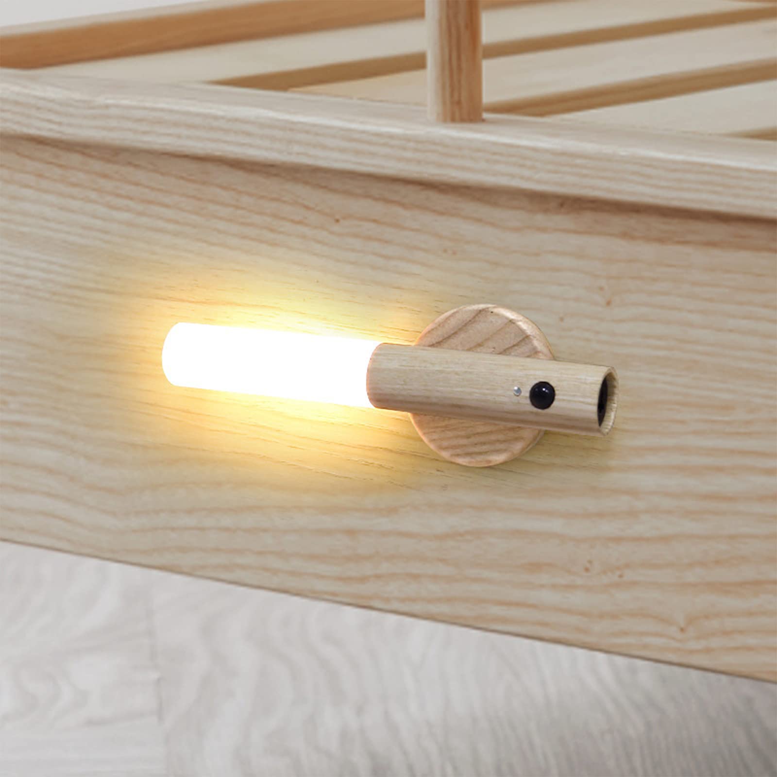 Lámpara de pared LED de madera con interruptor Lámpara de pared interior moderna Sensor de movimiento Luces de aplique inalámbricas recargables por USB Luz nocturna magnética sin perforaciones 3000 K