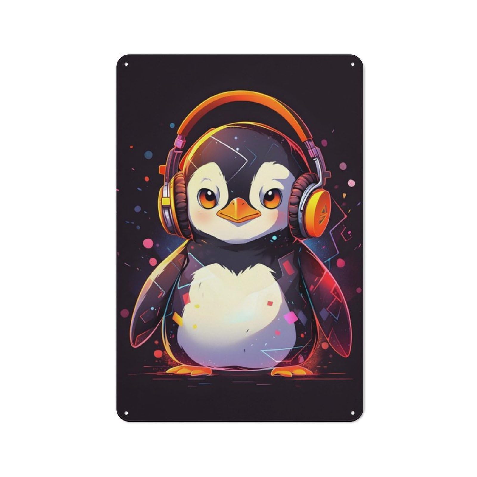 Junmoney Chill Penguin Headphones Cottage Tin Sign 30X20cm Featuring Porch Wall Decor For Shed, Garden Room, Porch Or Garage