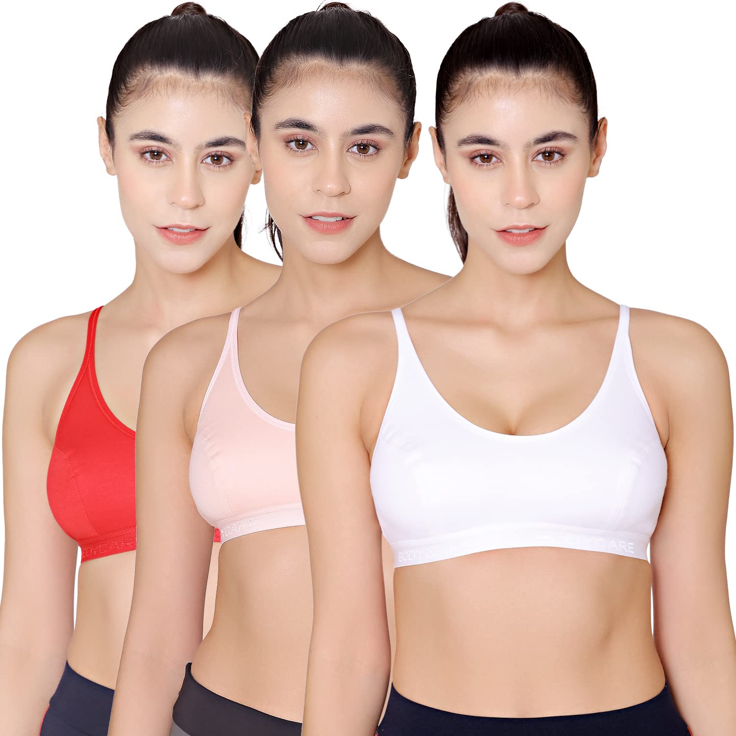 bodycare Women's Cotton Blend Pack Of 3 Sports Bra - E1608PIREW-picture-53