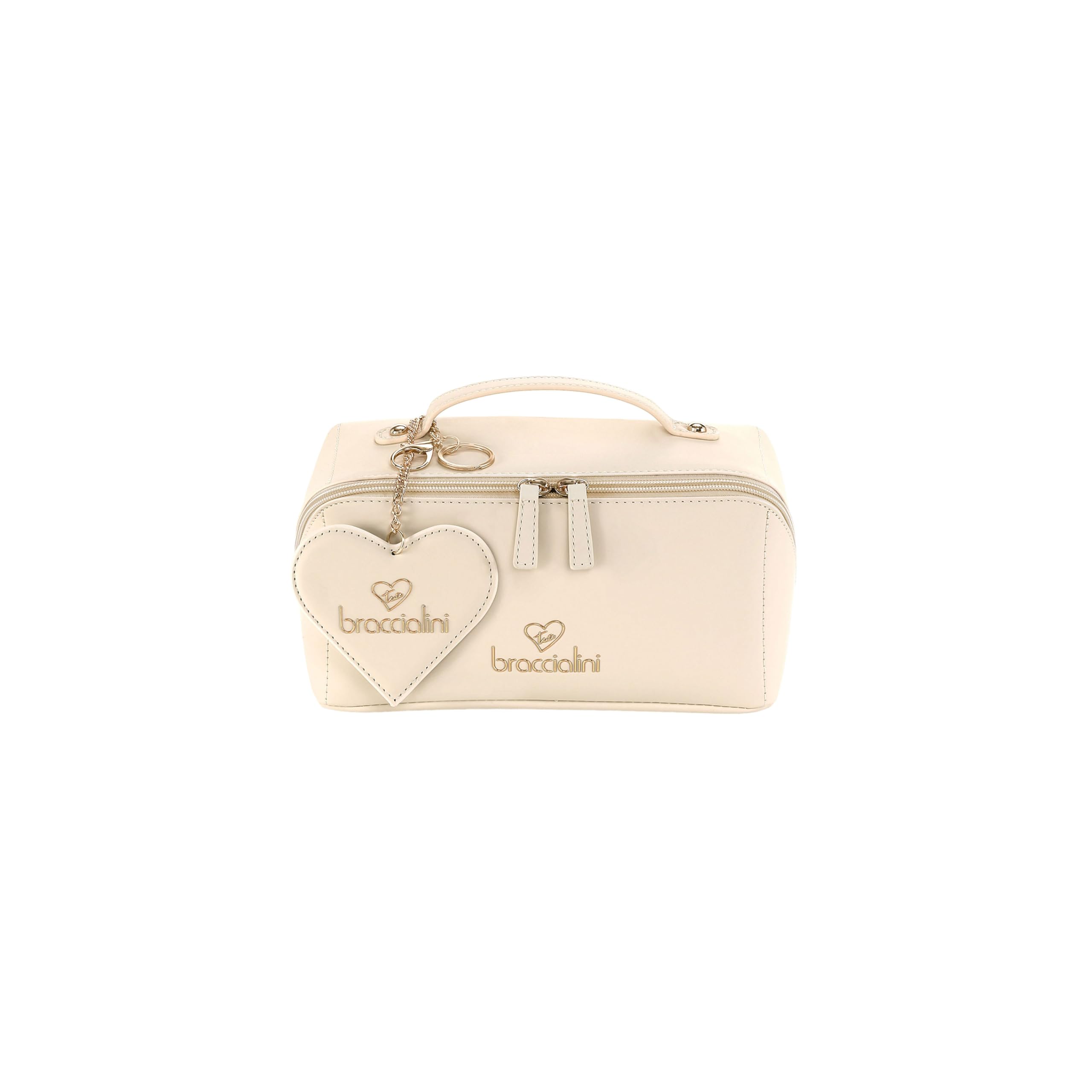 Braccialini Ariel Compatto, elegante e funzionale, il beauty case Braccialini è l’accessorio ideale per organizzare con stile i tuoi essenziali di bellezza. Realizzato in color avorio, è impreziosito
