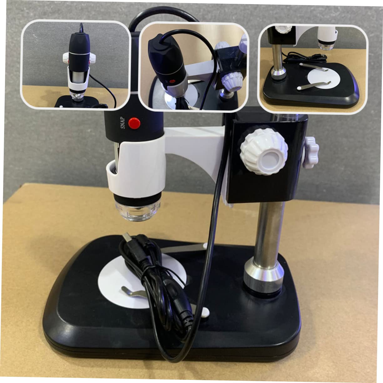 Microscopio Digital Portátil 1600x Negro de Abs USB | Luz LED Ajustable, para Joyería y Monedas, Formato Compacto de Bolsillo