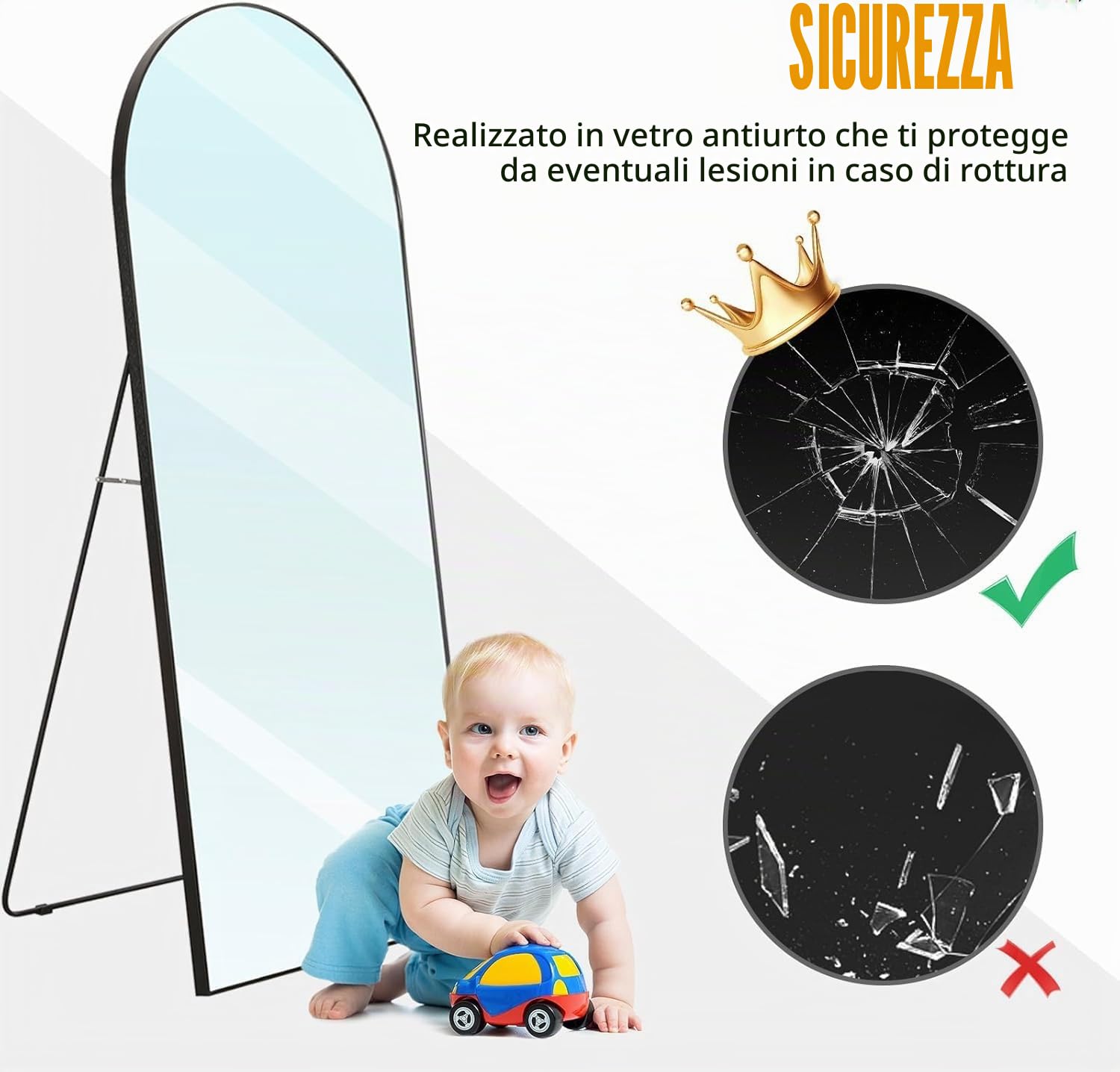 Specchio su piede bombato 162 cm, specchio pieno arco con cornice a specchio completo con supporto grande specchio da pavimento nero specchio da parete per bagno, camera da letto, ingresso (nero