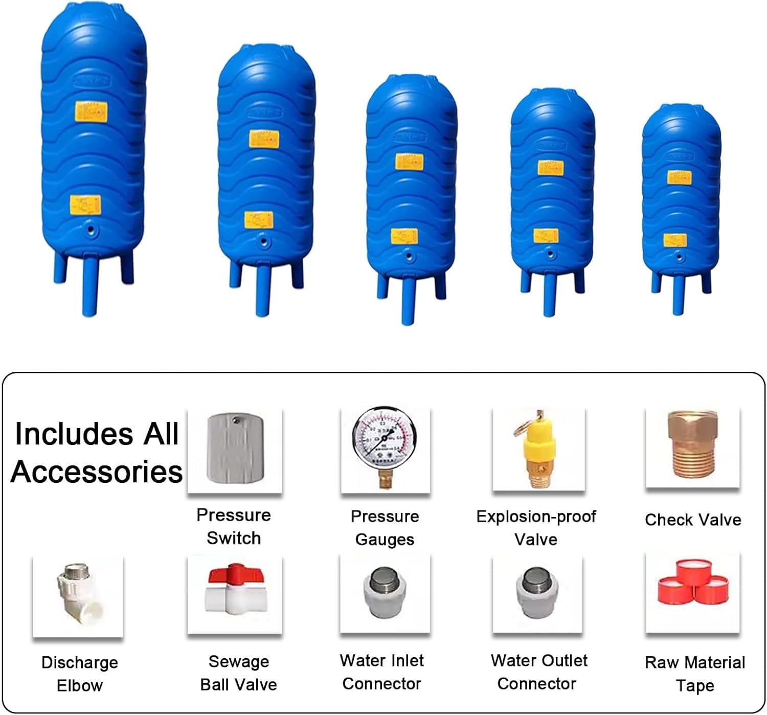 PE Druckbehälter 120L, 31.7 Gal Wasserdruckkessel für Pumpe, Blauer Wasserspeicher mit Montagesatz, langlebig & sicher für Gartenbewässerung und Autowäsche, kompakt