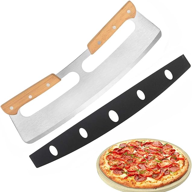 Eirdary Pizza Cutter Rocker with Wood Handles, Stainless Steel Pizza Slicer Blade with Protective Cover Suitable for Cake All Types of Crust (14inches)