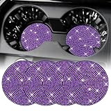SINGARO Bling Cup Holder Coasters for Car, 4PCS Universal Non-Slip Cup Holder, Embedded Decorative Coasters, Shiny Crystal Car Interior Accessories Gifts for Women (Purple)