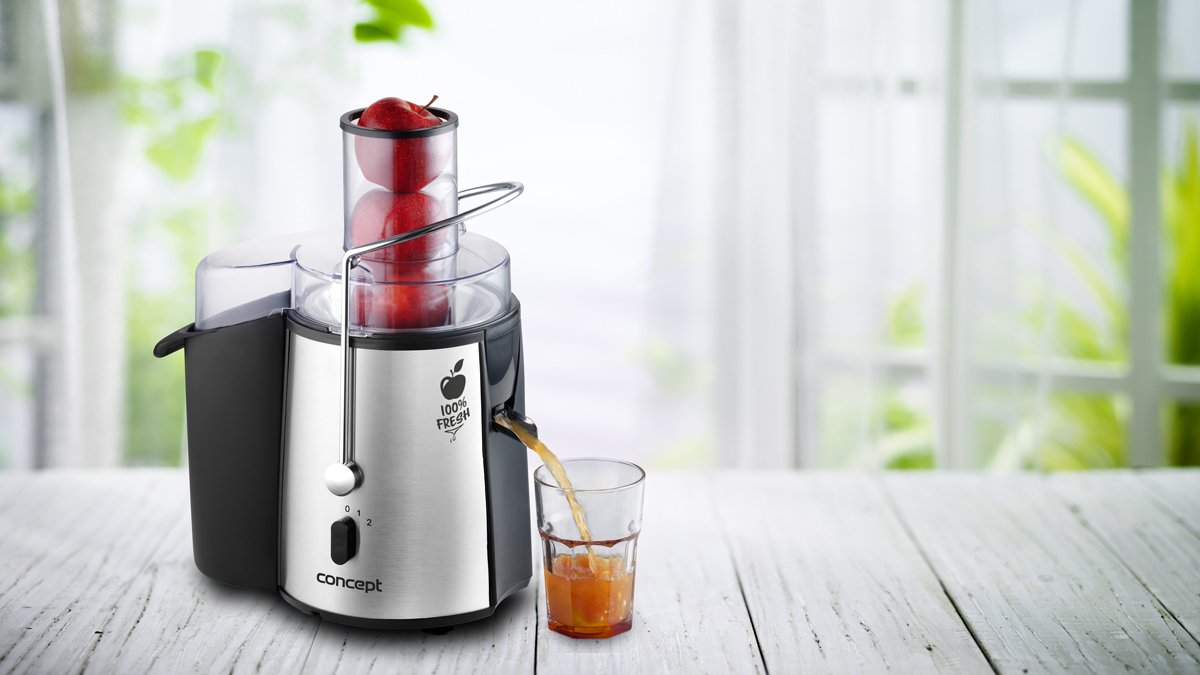 Concept Elettrodomestici LO7026 Centrifuga Fresh con Imboccatura, 1000 W, 1 Liter, Stainless Steel, 2 velocità, Argento