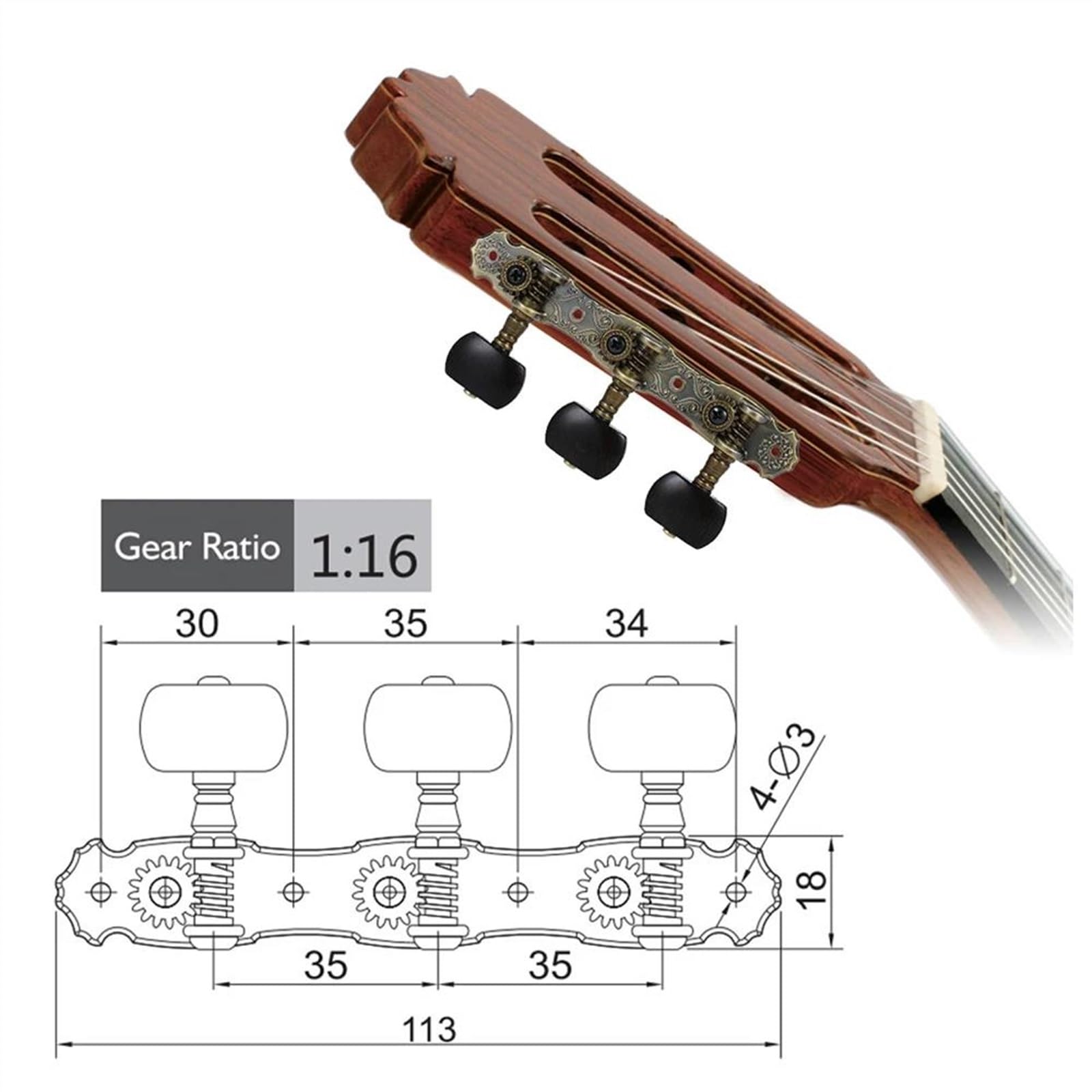 2 Stück Gitarren-Tuning-Nägel, vergoldet, Akustikgitarren-Kopfplatte, 1:16 Stimmschlüssel, Knopf, Saiten-Tuner Gitarrenstimmer Gerät (Color : Bronze Plated)