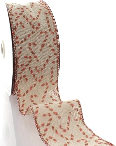 Miniatura 6 de Ribbon Traditions Cinta con alambre de arpillera de cacao y jengibre de Navidad de 2 12 pulgadas por 10 yardas