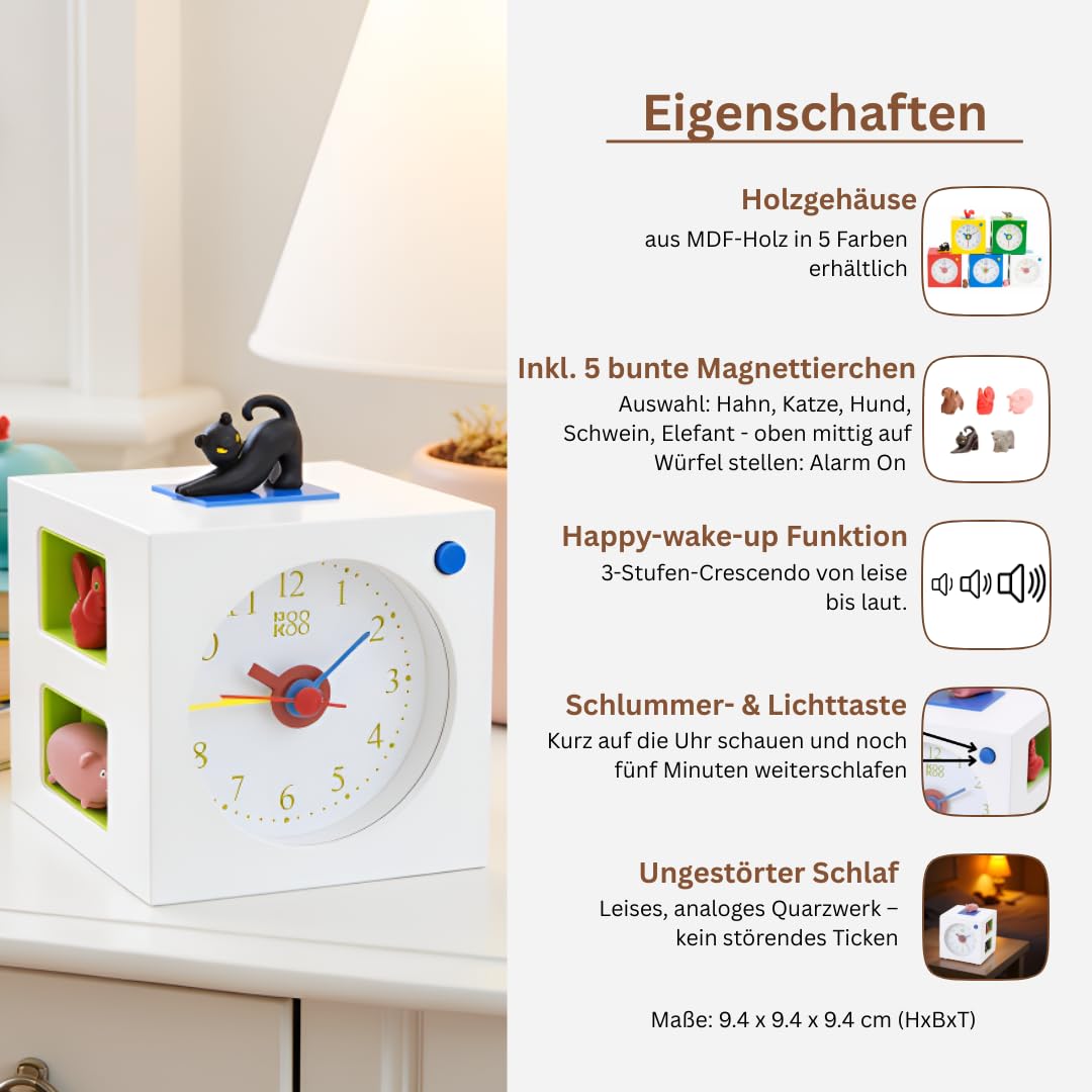KOOKOO KidsAlarm Weiß, Kinderwecker mit 5 Bauernhoftieren und echten Aufnahmen
