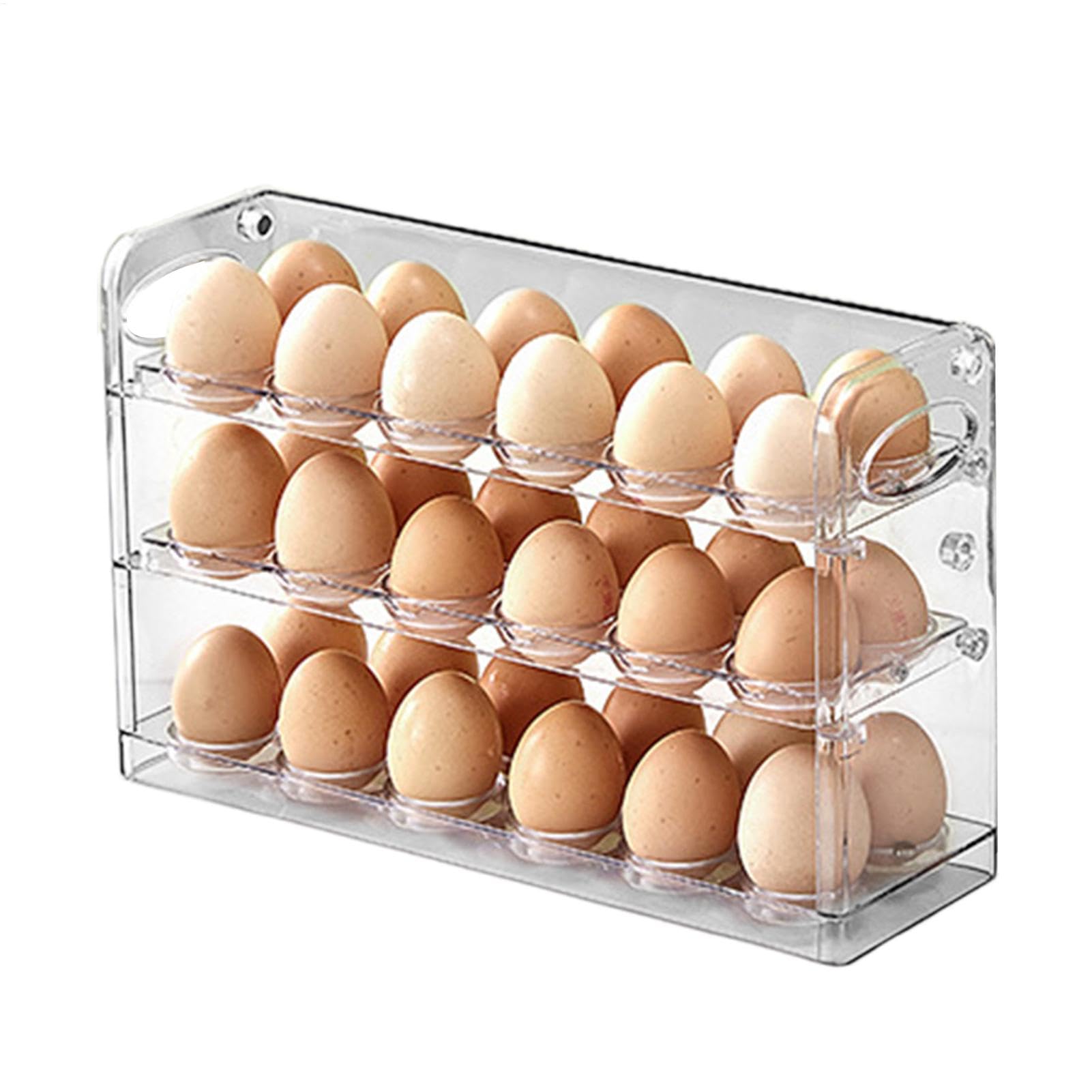 Contenedor de huevos transparente con tres niveles y diseño compacto de gran capacidad