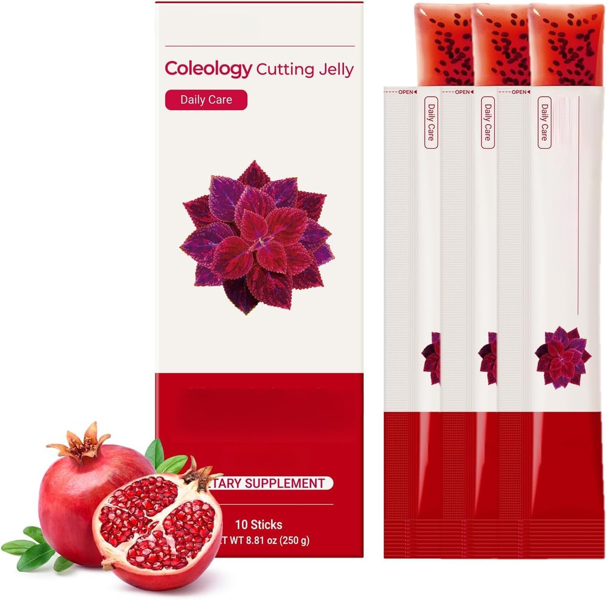 Stick di gelatina con fibre al gusto di melograno, integratore alimentare portatile individuale con semi di Chia e Garcinia Cambogia, supporto prebiotico per l'intestino per comfort digestivo e saziet