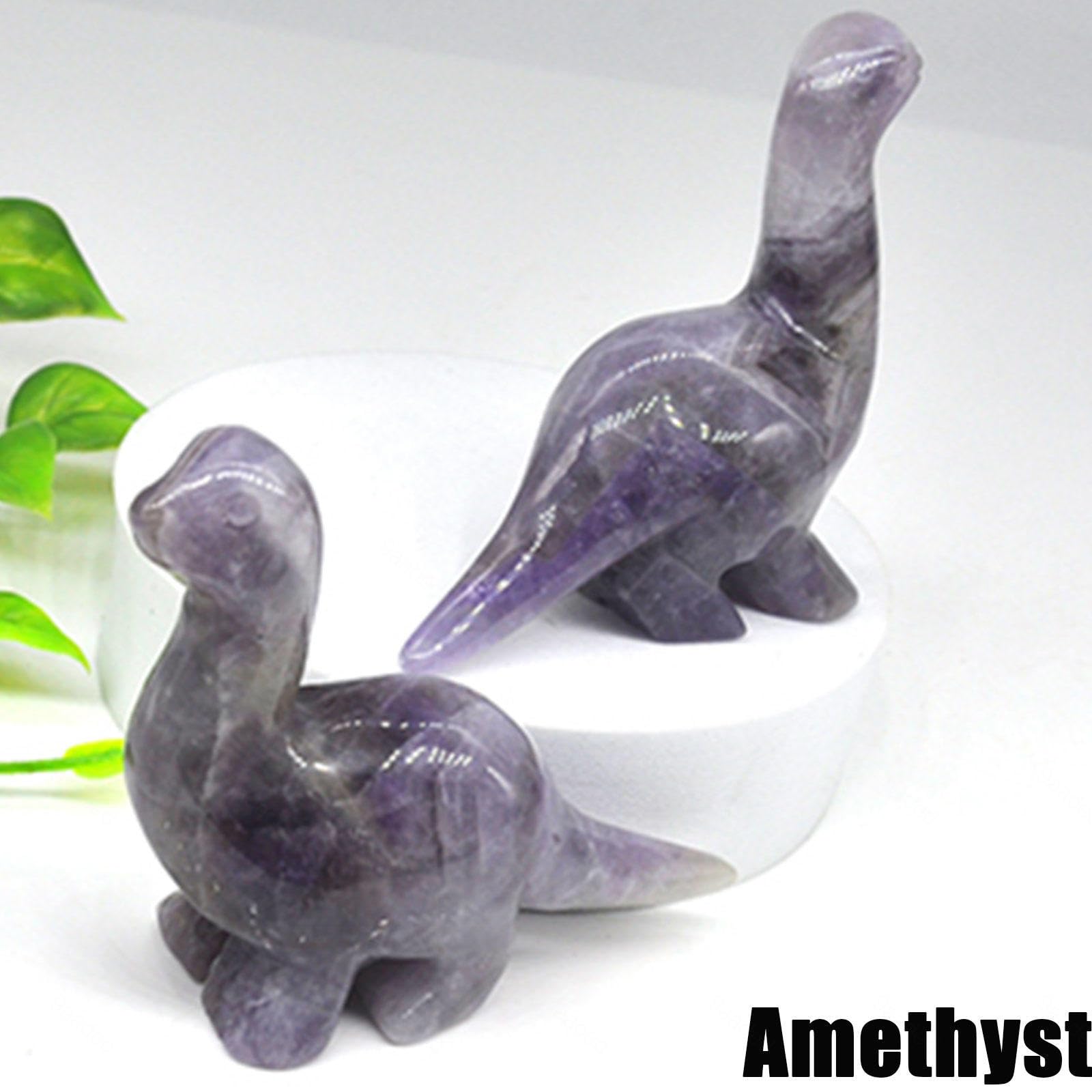 Figura de Animal de Cristal Tallada en Dinosaurio con Piedras Preciosas Pequeñas (2,5 Pulgadas) - Estatuilla de Piedras de Bolsillo de Estatua de Cristal Pulido,Amethyst