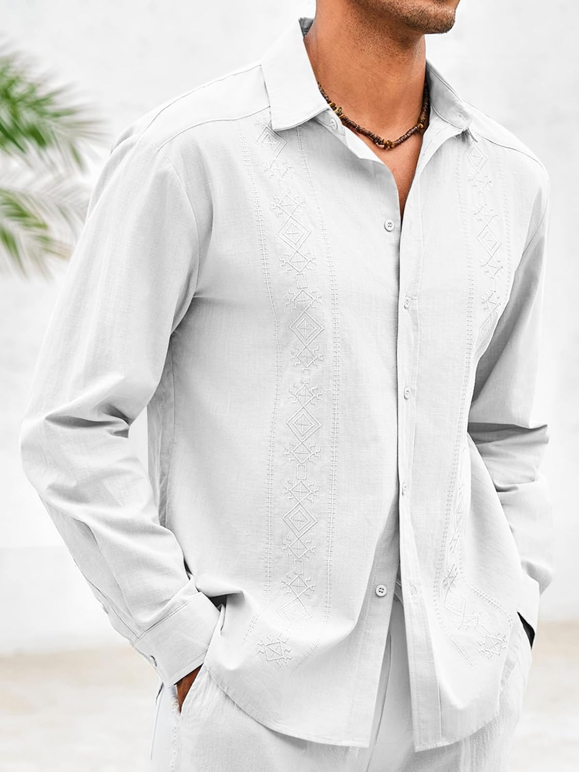 Makkrom Men's Casual Cotton Linen Button Down Shirts Cuban Guayabera Shirt Long Sleeve Summer Beach Tops - Image 2